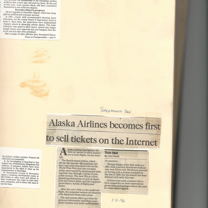 Alaska Airlines first online ticket - 1996